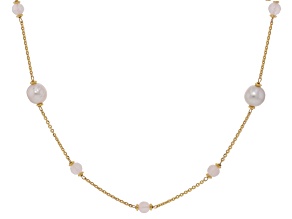 Genusis Pearls™ White Cultured Freshwater Pearl & Rose Quartz 18k Gold Over Bronze Necklace