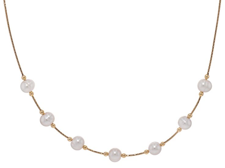 White Cultured Freshwater Pearl 18k Yellow Gold Over Bronze 16 Inch Necklace