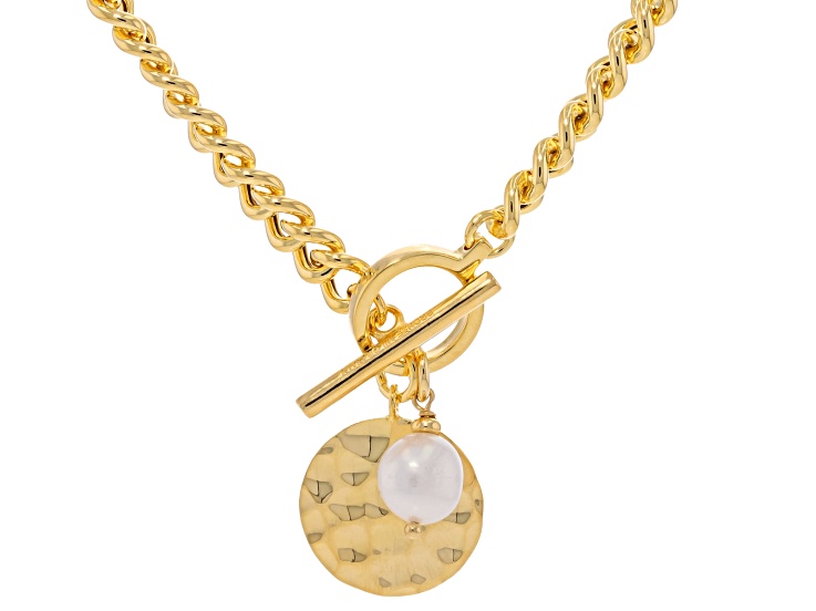 White Cultured Freshwater Pearl 18k Yellow Gold Over Bronze 20 Inch Necklace