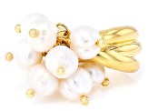 White Cultured Freshwater Pearl 18k Yellow Gold Over Bronze Ring