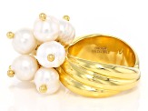 White Cultured Freshwater Pearl 18k Yellow Gold Over Bronze Ring