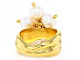White Cultured Freshwater Pearl 18k Yellow Gold Over Bronze Ring