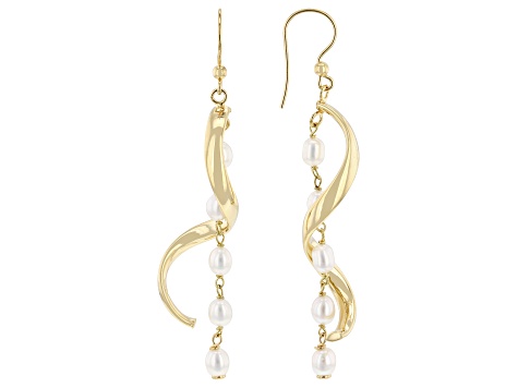 White Cultured Freshwater Pearl 18k Yellow Gold Over Bronze Earrings