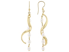 White Cultured Freshwater Pearl 18k Yellow Gold Over Bronze Earrings