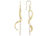 White Cultured Freshwater Pearl 18k Yellow Gold Over Bronze Earrings