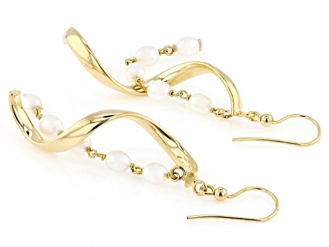 White Cultured Freshwater Pearl 18k Yellow Gold Over Bronze Earrings