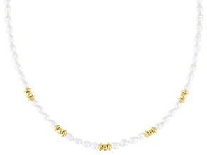 White Cultured Freshwater Pearl 18k Yellow Gold Over Bronze 17 Inch Necklace