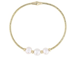 White Cultured Freshwater Pearl 18k Yellow Gold Over Bronze & Brass Bracelet