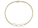 White Cultured Freshwater Pearl 18k Yellow Gold Over Bronze & Brass Bracelet