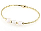 White Cultured Freshwater Pearl 18k Yellow Gold Over Bronze & Brass Bracelet