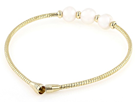 White Cultured Freshwater Pearl 18k Yellow Gold Over Bronze & Brass Bracelet