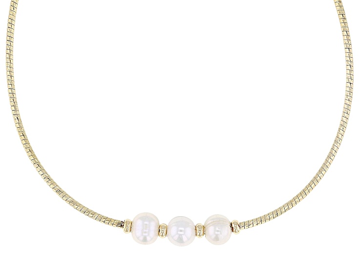 White Cultured Freshwater Pearl 18k Yellow Gold Over Bronze & Brass Necklace