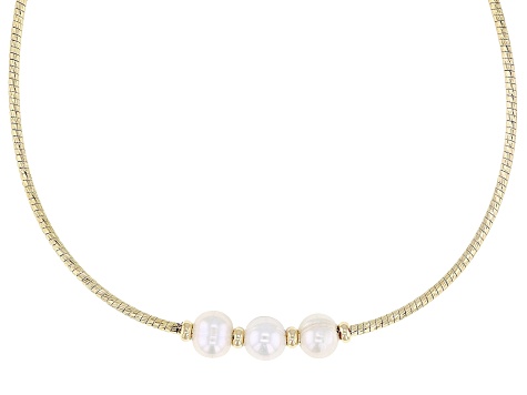 White Cultured Freshwater Pearl 18k Yellow Gold Over Bronze & Brass Necklace
