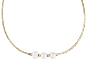 White Cultured Freshwater Pearl 18k Yellow Gold Over Bronze & Brass Necklace