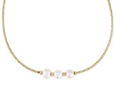 White Cultured Freshwater Pearl 18k Yellow Gold Over Bronze & Brass Necklace