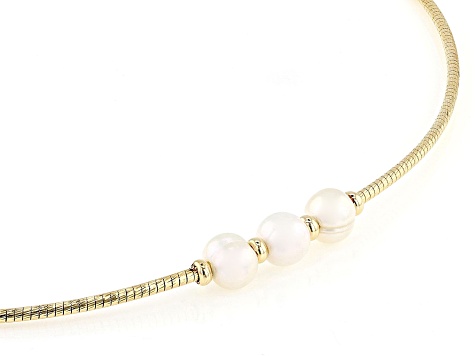 White Cultured Freshwater Pearl 18k Yellow Gold Over Bronze & Brass Necklace