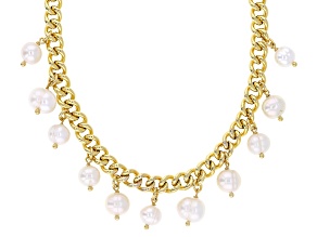White Cultured Freshwater Pearl 18k Yellow Gold Over Bronze & Brass Necklace