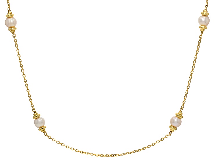 Genusisâ„¢ White Cultured Freshwater Pearl 18k Yellow Gold Over Bronze 24" Necklace