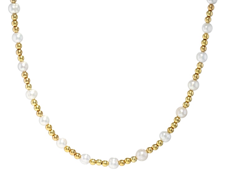 Genusisâ„¢ White Cultured Freshwater Pearl 18k Yellow Gold Over Bronze 17" Necklace