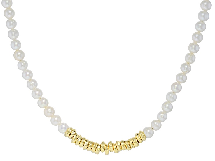 Genusisâ„¢ White Cultured Freshwater Pearl 18k Yellow Gold Over Bronze 18" Necklace