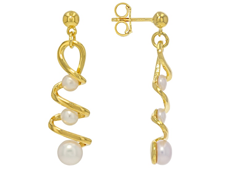 Genusisâ„¢ White Cultured Freshwater Pearl 18k Yellow Gold Over Bronze Earrings