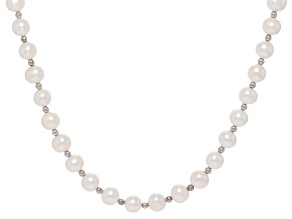 White Cultured Freshwater Pearl Rhodium Over Sterling Silver 18 Inch Strand Necklace