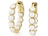 White Cultured Freshwater Pearl 18k Yellow Gold Over Sterling Silver Earring