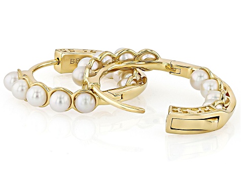 White Cultured Freshwater Pearl 18k Yellow Gold Over Sterling Silver Earring