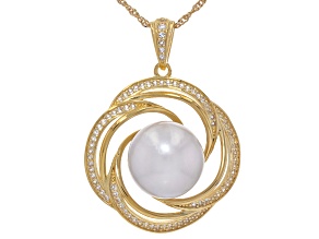 White Cultured Freshwater Pearl & Topaz 18k Yellow Gold Over Sterling Silver Pendant With Chain