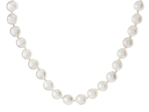White Cultured Japanese Akoya Pearl Sterling Silver 18 Inch Strand Necklace
