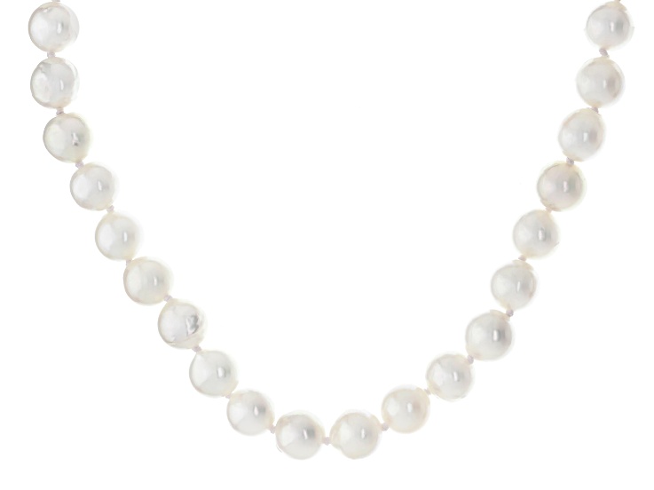 White Cultured Japanese Akoya Pearl Sterling Silver 18 Inch Strand Necklace