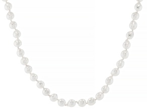 White Cultured Japanese Akoya Pearl Rhodium Over Sterling Silver 18 Inch Strand Necklace