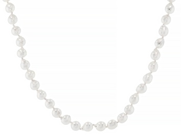 Picture of White Cultured Japanese Akoya Pearl Rhodium Over Sterling Silver 18 Inch Strand Necklace