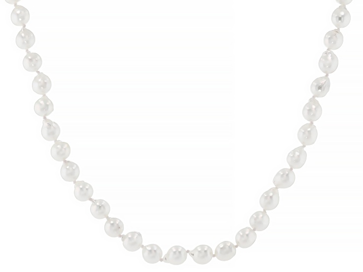 White Cultured Japanese Akoya Pearl Rhodium Over Sterling Silver 18 Inch Strand Necklace