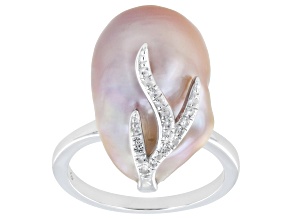 Genusis™ Multi-Color Cultured Freshwater Pearl With White Topaz Rhodium Over Sterling Silver Ring