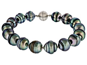 Cultured Tahitian Pearl Rhodium Over Sterling Silver Bracelet