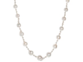 White Cultured Japanese Akoya Pearl Rhodium Over Sterling Silver 18 Inch Strand Necklace