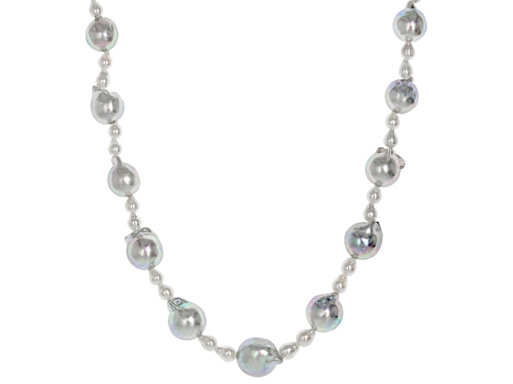 Multi-Color Cultured Japanese Akoya Pearl Rhodium Over Sterling