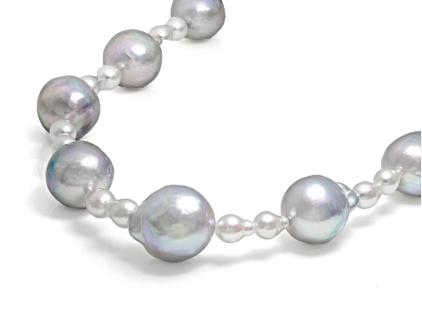 Multi-Color Cultured Japanese Akoya Pearl Rhodium Over Sterling