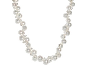 White Cultured Japanese Akoya Pearl Rhodium Over Sterling Silver 18 Inch Strand Necklace