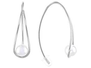 White Cultured Freshwater Pearl Rhodium Over Sterling Silver Earrings