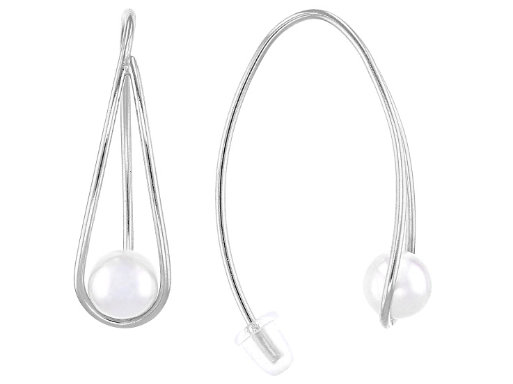 White Cultured Freshwater Pearl Rhodium Over Sterling Silver Earrings