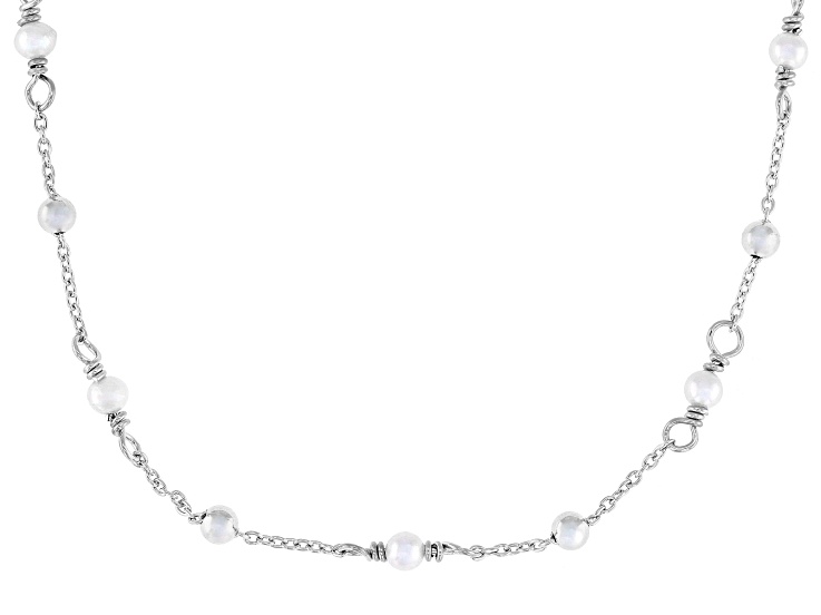 White Cultured Freshwater Bitsy Pearl Rhodium Over Sterling Silver