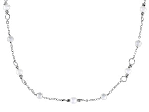 White Cultured Freshwater Pearl Rhodium Over Sterling Silver 15.75 Inch Necklace