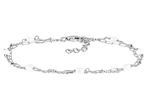 White Cultured Freshwater Pearl Rhodium Over Sterling Silver Bracelet