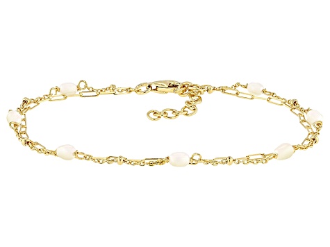 White Cultured Freshwater Pearl 14k Yellow Gold Over Sterling Silver Bracelet