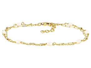 White Cultured Freshwater Pearl 14k Yellow Gold Over Sterling Silver Bracelet
