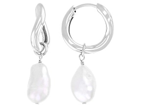 White Cultured Freshwater Pearl Rhodium Over Sterling Silver Earrings