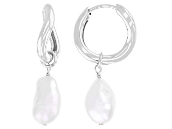 Picture of White Cultured Freshwater Pearl Rhodium Over Sterling Silver Earrings