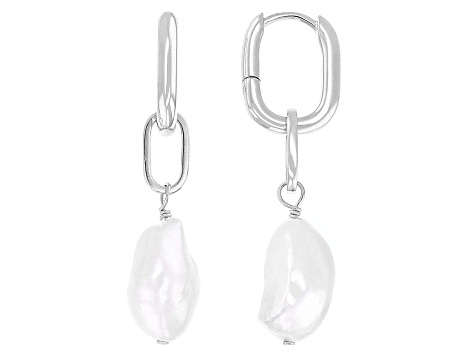 White Cultured Freshwater Pearl Rhodium Over Sterling Silver Earrings